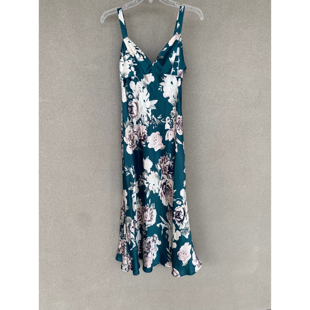 100% silk floral emerald green dress